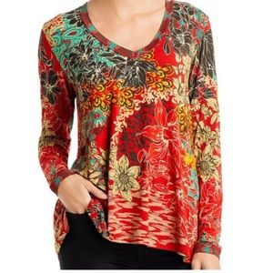 Johnny Was Ikat Patch Floral Print Bamboo Soft Swing Favorite Tee